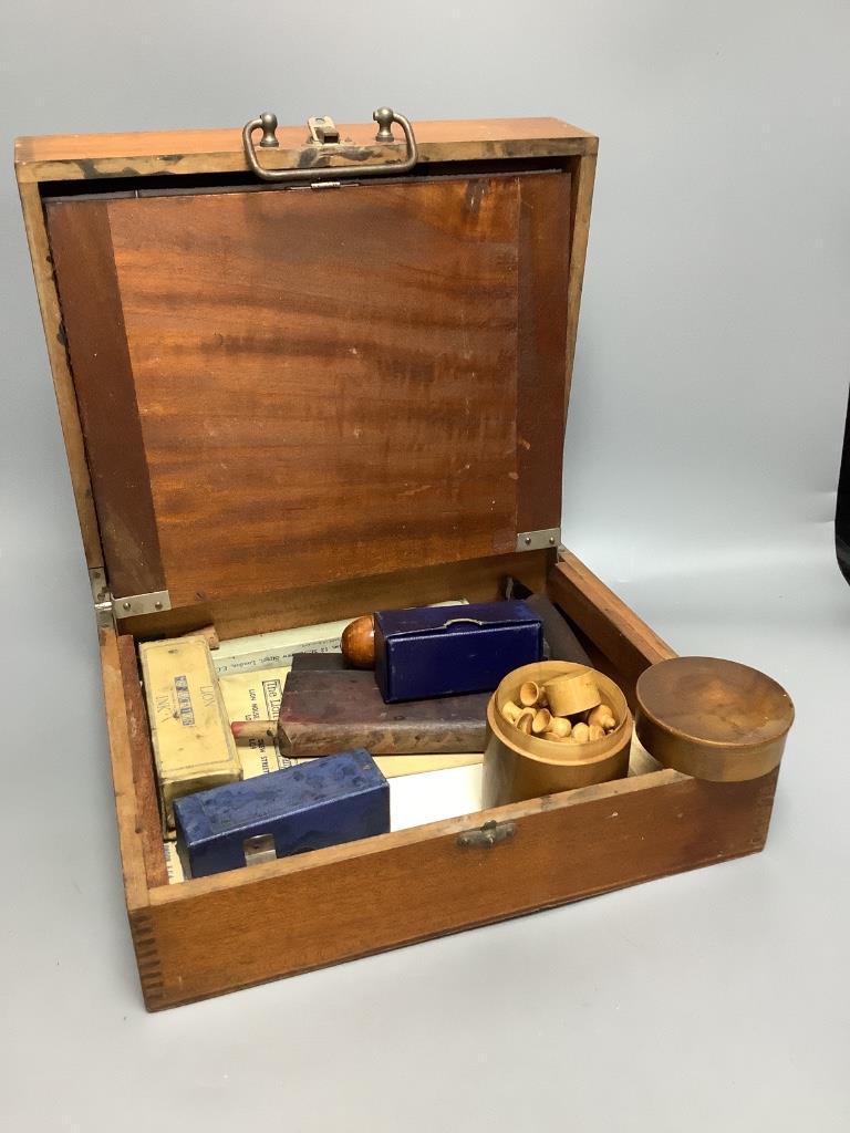 A quantity of treen miniature vessels and a boxed artist's set